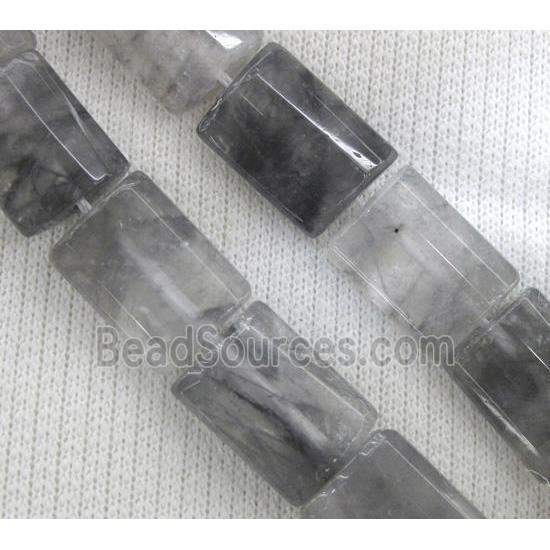 natural cloudy quartz beads, grey, faceted rectangle