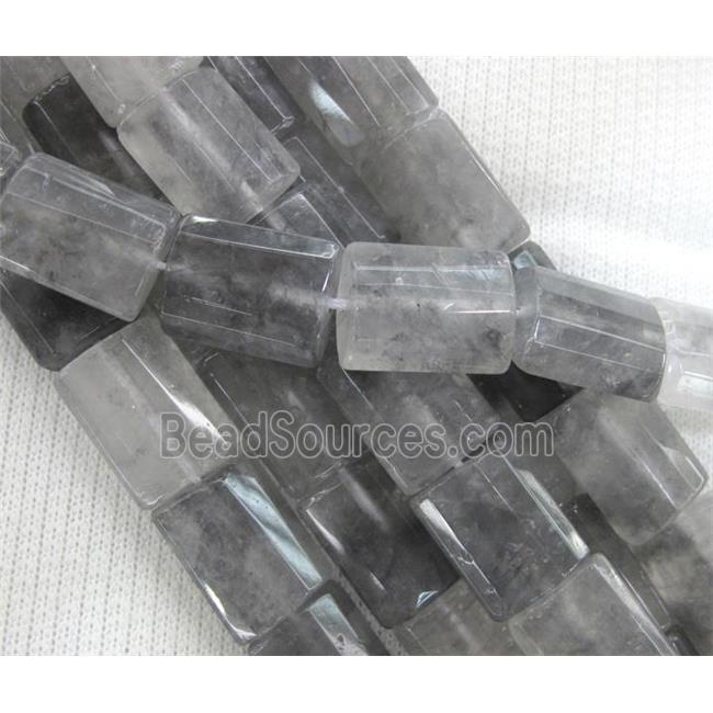 natural cloudy quartz beads, grey, faceted rectangle