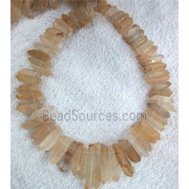 clear quartz stick bead, freeform, lt.yellow