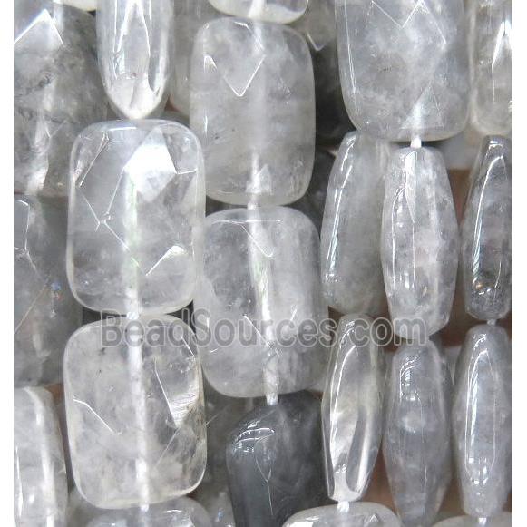 natural cloudy quartz beads, gray, faceted rectangle