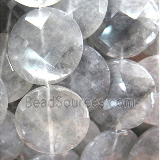 natural cloudy quartz beads, faceted flat-round