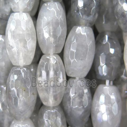 natural cloudy quartz beads, faceted barrel