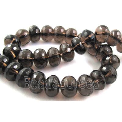 Smoky Quartz bead, faceted rondelle