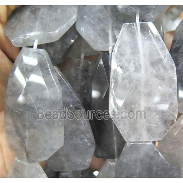 natural cloudy quartz bead, faceted freeform