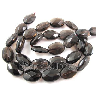 Smoky Quartz bead, faceted flat rice