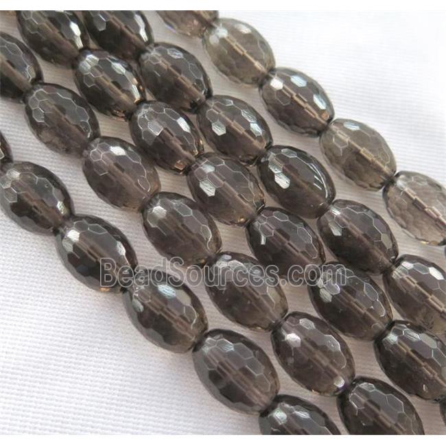 smoky quartz bead, faceted barrel