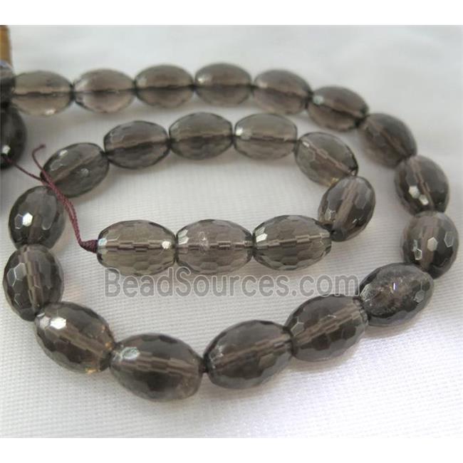 smoky quartz bead, faceted barrel