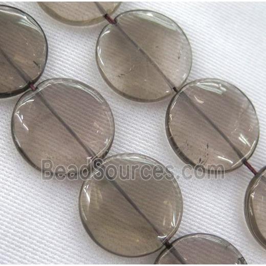 smoky quartz bead, flat round