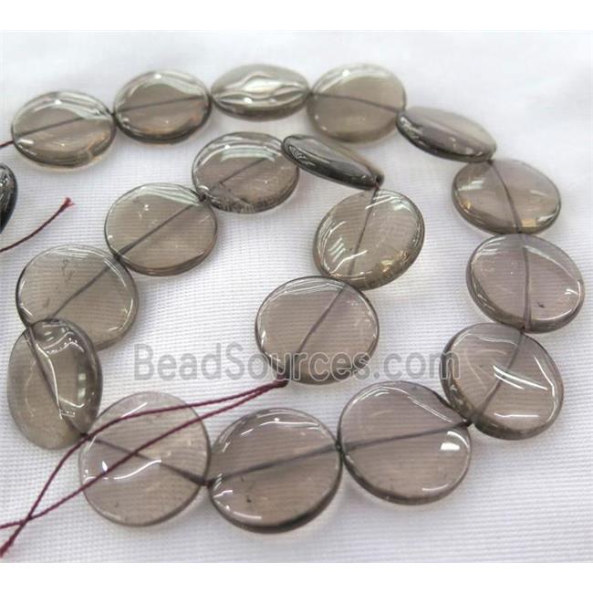 smoky quartz bead, flat round