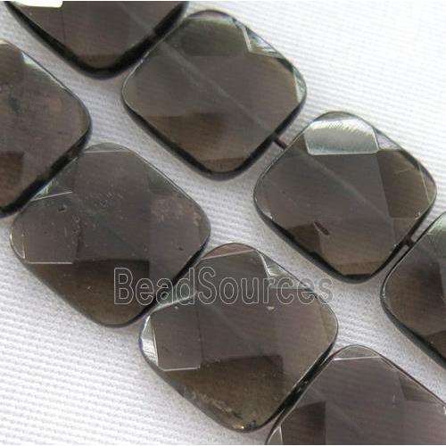 smoky quartz bead, faceted square