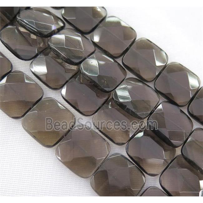 smoky quartz bead, faceted square