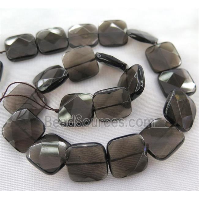 smoky quartz bead, faceted square