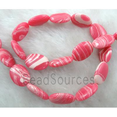 red stripe Gemstone bead, Flat oval