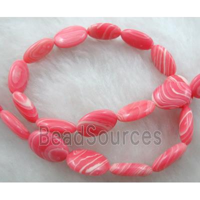 red stripe Gemstone bead, Flat oval