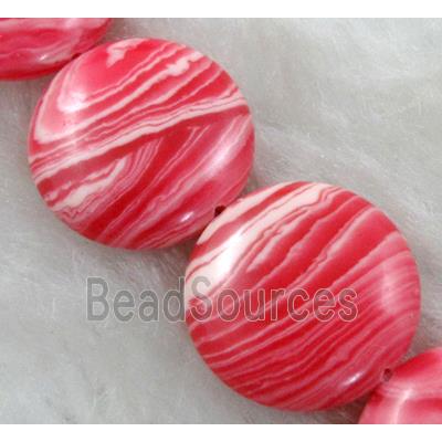 red stripe Gemstone bead, flat round