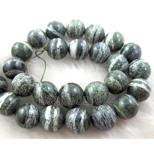 Round Natural Green Silver-line Jasper Beads