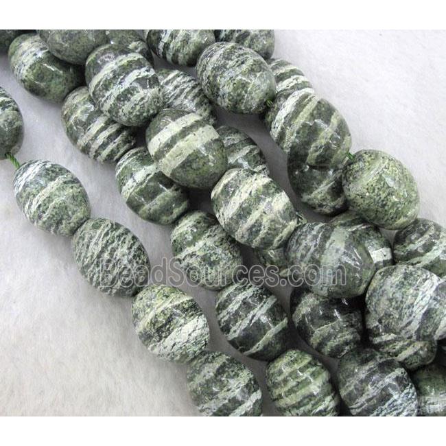 Natural Green Silver-line Jasper Beads, barrel