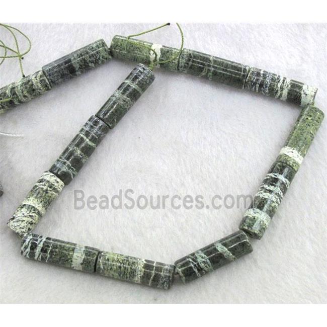 Green Silver-line Jasper Beads, tube