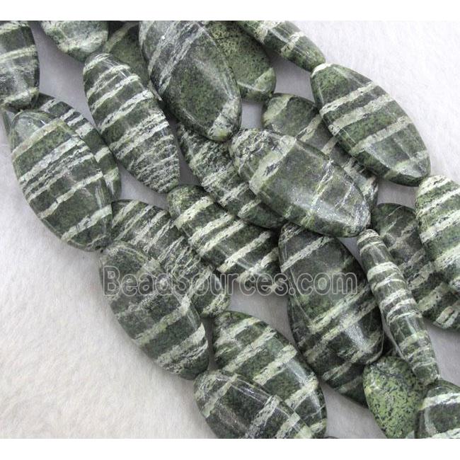 natural green Silver-line Jasper Beads, flat oval