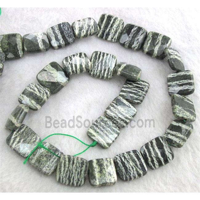 Natural Green Silver-line Jasper Beads, faceted square