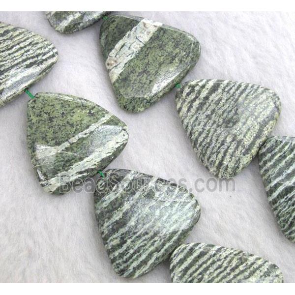 Natural Green Silver-line Jasper Beads, faceted triangle