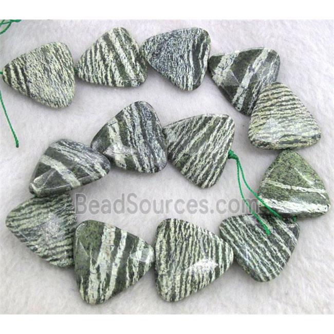 Natural Green Silver-line Jasper Beads, faceted triangle