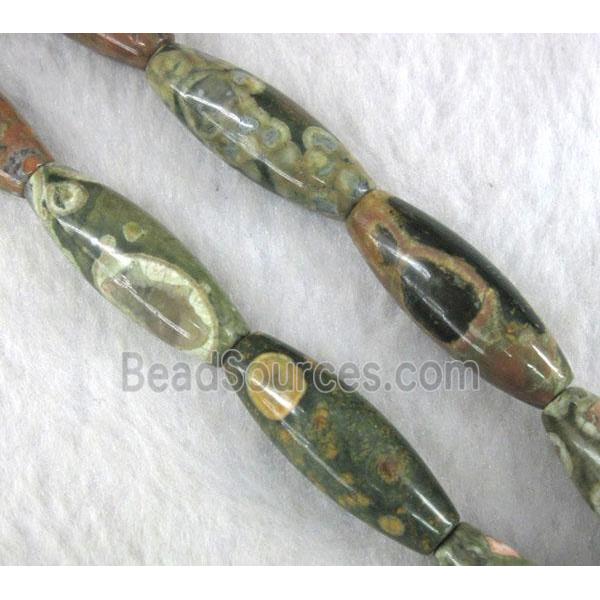 natural Rhyolite beads, green, rice-shaped