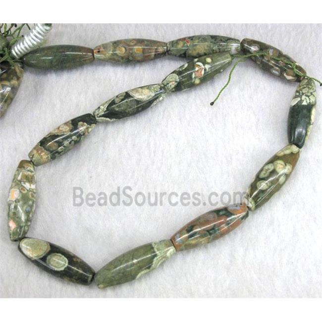 natural Rhyolite beads, green, rice-shaped