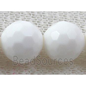 Tridacna shell beads, faceted round, white