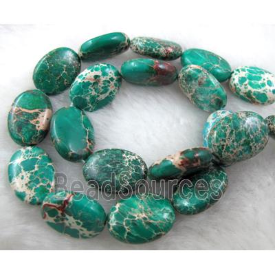 Sea Sediment Jasper bead, flat oval, green