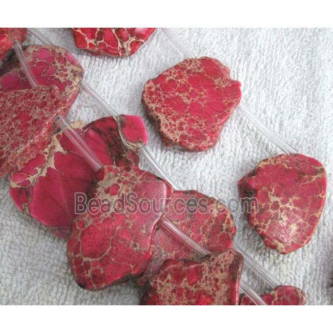 Sea Sediment slice beads, freeform, red