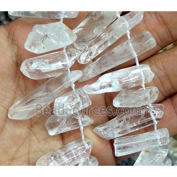 natural clear quartz stick beads, polished, freeform