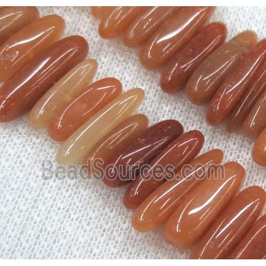 red aventurine stick bead, chips freeform