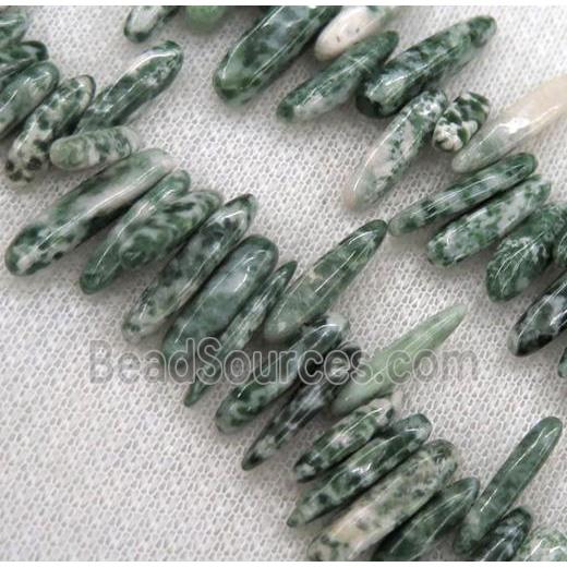 green tree agate beads, stick chip, freeform