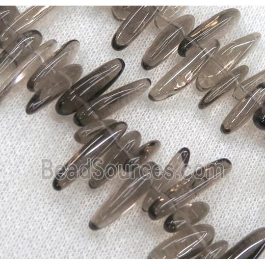 smoky quartz stick bead, chips freeform