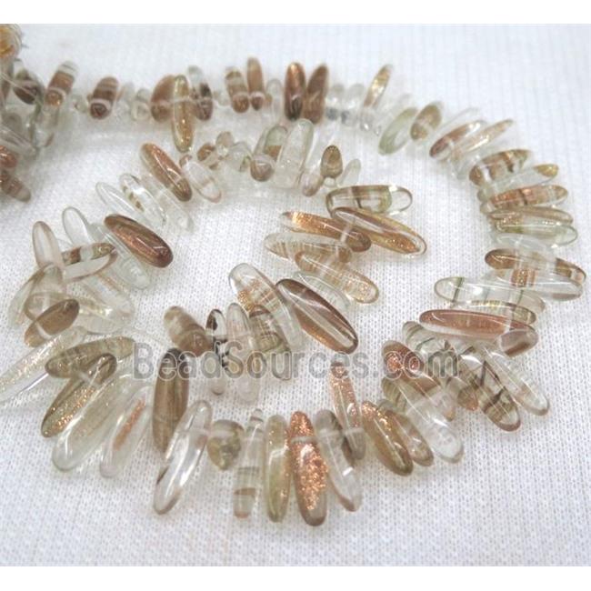 synthetic rutilated quartz chip beads, freeform stick