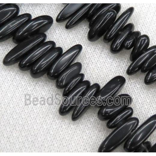 black onyx chip beads, synthetic, freeform stick