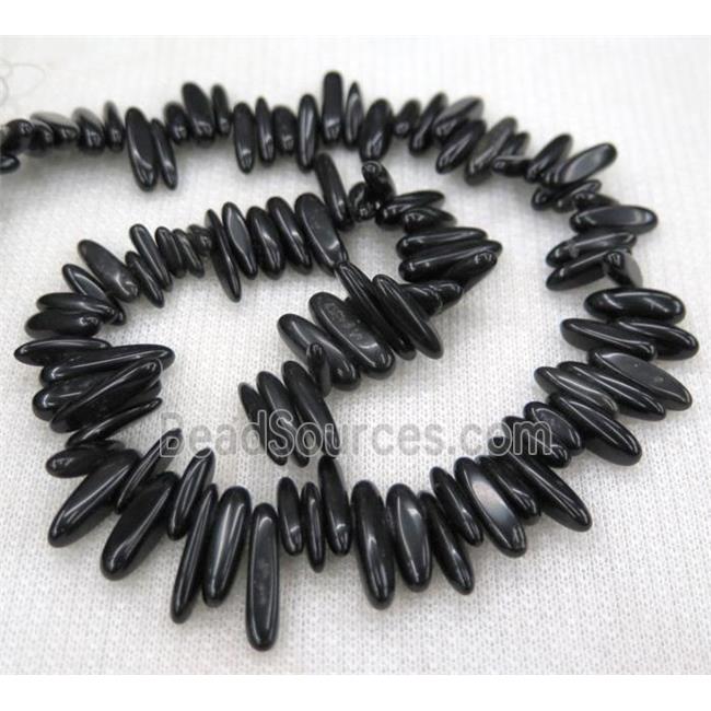 black onyx chip beads, synthetic, freeform stick