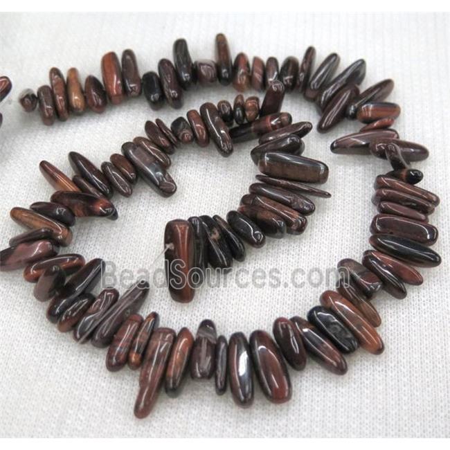 red tiger eye beads, chip, freeform stick