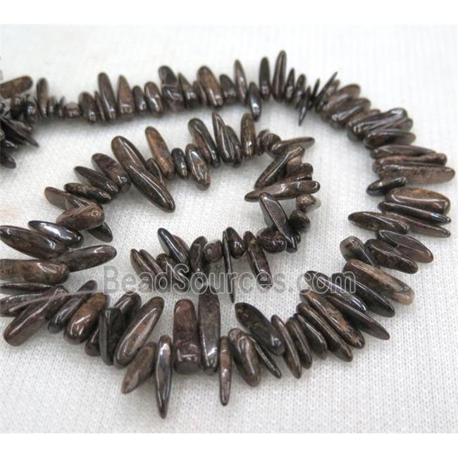 bronzite beads, chip, freeform stick