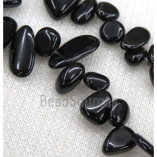 black onyx chip beads, synthetic, freeform