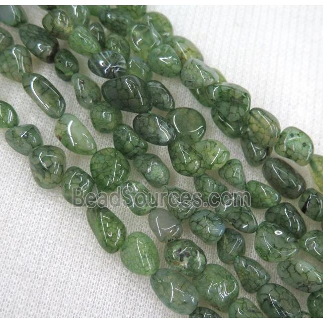 dragon veins agate bead, chip freeform, green