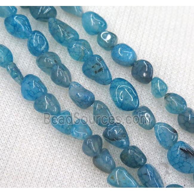 dragon veins agate bead chips, freeform, blue