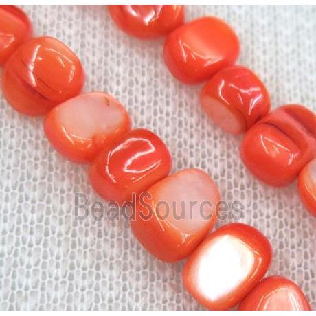 freshwater shell chip beads, freeform, red