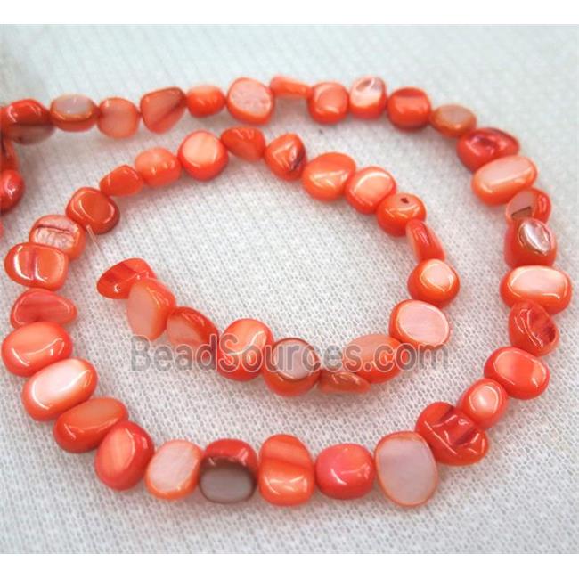 freshwater shell chip beads, freeform, red