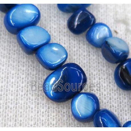 freshwater shell chip beads, freeform, rich blue