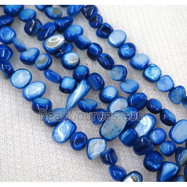 freshwater shell chip beads, freeform, rich blue