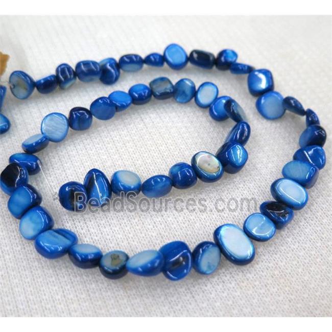 freshwater shell chip beads, freeform, rich blue