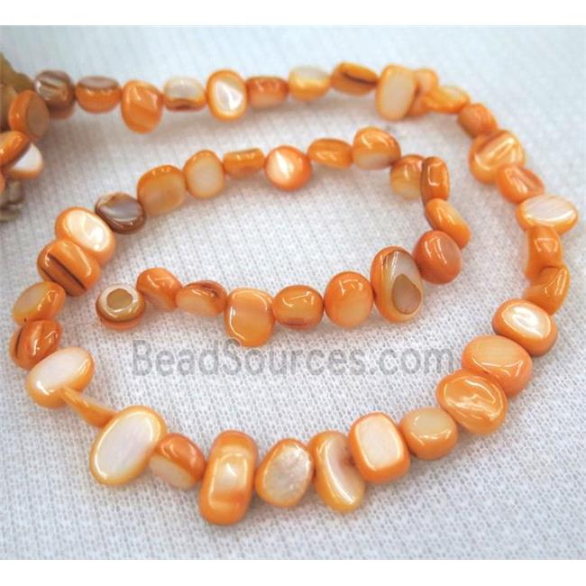 freshwater shell chip beads, freeform, orange