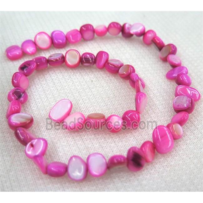 freshwater shell chip beads, freeform, hot-pink